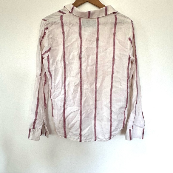 Reformation Relaxed Linen White and Red Striped Button Down Shirt Sz L - Picture 13 of 16